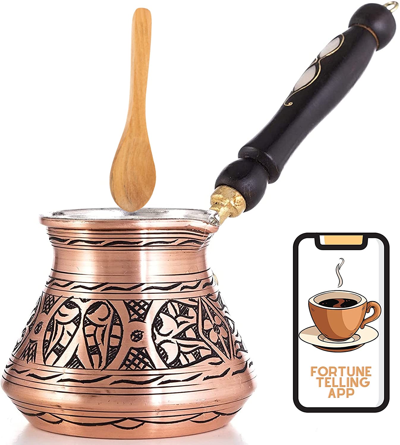 Turkish Copper Coffee Serving Set With Coffee Pot 2 or 6 Person 