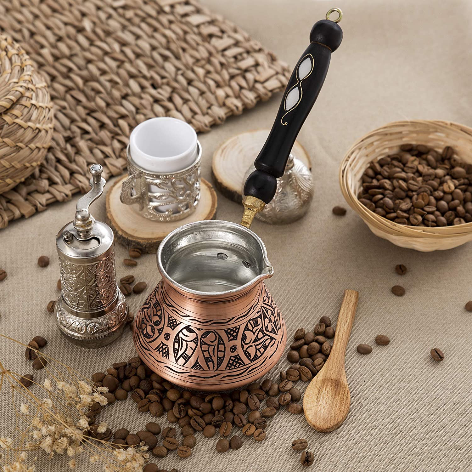  Turkish Coffee Set for 6 with Copper Coffee Pot and